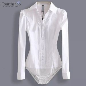 Vestidos informales básicos 2023 Body de moda Manga larga Camisa de cuerpo para mujer Uniformes de trabajo de dama de oficina Blusas y tops blancos de primavera Ropa de otoño delgada 231202