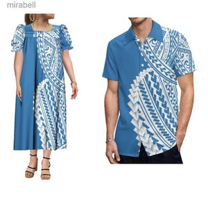 Vestidos informales básicos 2023 Pareja de moda Vestido elegante para mujer con camisa para hombre Tribu polinesia Nuevo diseño Imprimir Verano personalizado YQ240110