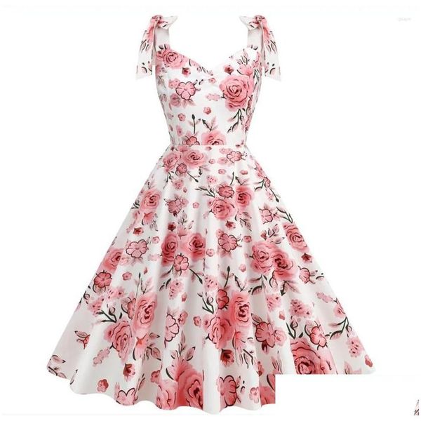 Robes décontractées de base 2023 Fashion Femmes Robe d'été rétro 50s 60s Robe Femme Rockabilly Pinup Party Vestidos Elegant Floral Office Dr Dht4b