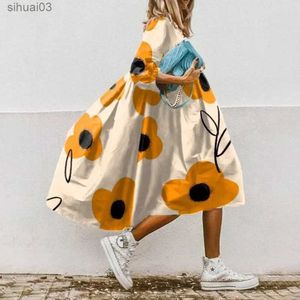 Basic Casual Jurken 2023 Bloemenprint Oversized Jurk Vrouwen Elegante O Hals Half Mouw A-lijn Midi Jurk Zomer Boho Zonnejurk Feestjurken vestidosL2403