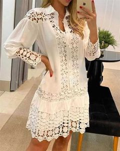 Robes décontractées de base 2023 Chemise de printemps Patch en dentelle guipure avec robe cami Robe de mariée blanche pour femme creuse et ample Y2k Fête Vacances Westido T230825