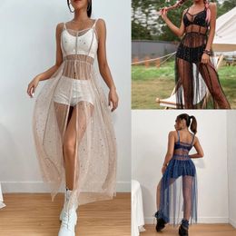 Robes décontractées de base Halter Mesh Bikini Smock Dress Star See-Through Mesh Sexy Slim Dress