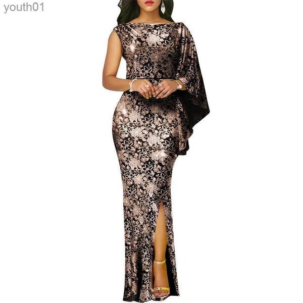 Vestidos informales básicos 2024 diseñador de lujo elegante vestido de fiesta de flores un hombro Sexy hendidura Maxi largo para mujeres yq240402