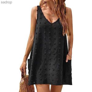 Basic casual jurken 2024 Summer Europe en N dames plus size chiffon v-neck tanktop verse zoete jacquard balband casual jurk dames xw