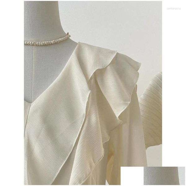 Robes décontractées de base 2024 Robe pour femmes style français Tempérament élégant mousseline A-Line Ruffles en V-col