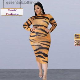 Basic Casual Jurken 2XL-6XL herfstkleding voor vrouwen plus size jurken mode luipaard tijgerprint lange mouwen sexy jurk Groothandel Dropshipping L230918