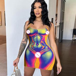 Robes décontractées de base 3D Body Imprimé Bodycon Mini Robes Baddie Streetwear Y2k Sexy Summer Dress Womens Night Club Outfit 230710