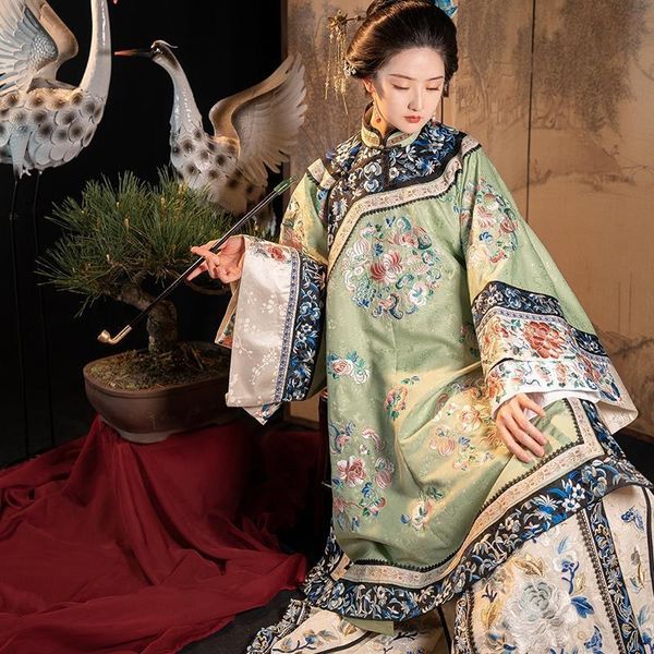 Robes décontractées de base 5 couleurs rétro industrie lourde vêtements antiques dynastie Qing fleur imprimée robe Cheongsam à manches longues en vrac Qipao Cospaly 230911
