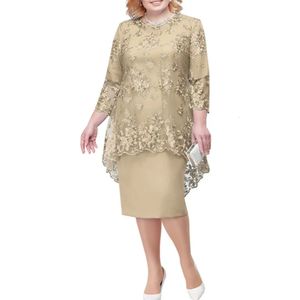 Robes décontractées de base A Lin Plus Size Femmes Vêtements Mariage Mère Mi-longueur O-cou Dentelle Crochet Été et Automne Mode Élégant 6XL Robes de soirée 231120