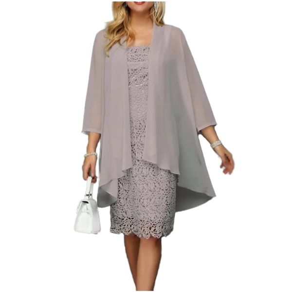 Robes décontractées de base A Lin Plus taille femme Vêtements Summer en mousseline de serre Crochet MIDI MIDI MODE ÉLECTANT LADEMES DIEUX ROBE SET PARTY S-6XL 230811