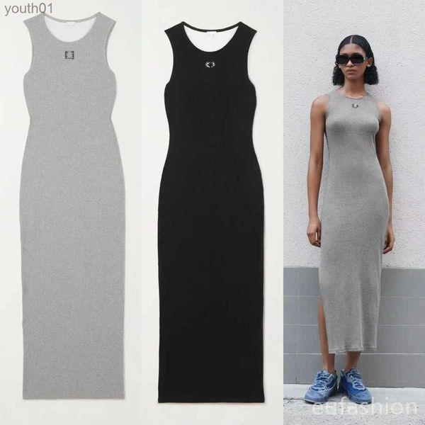 Robes décontractées de base Anagram Maxi Tank Dress Top en jersey de coton mélangé côtelé avec une broderie 240302