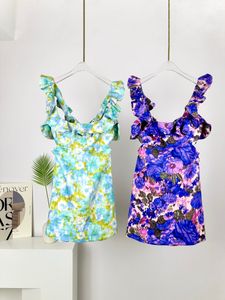 Basic Casual Jurken Australische designer vakantiecollectie nieuwe mini-jurk met ruches en dubbele schouder