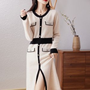 Robes décontractées de base Automne et hiver Col rond Pull Jupe Longue Femme Au-dessus du genou Fond 100 Pure Laine Robe en tricot de cachemire en vrac 230823