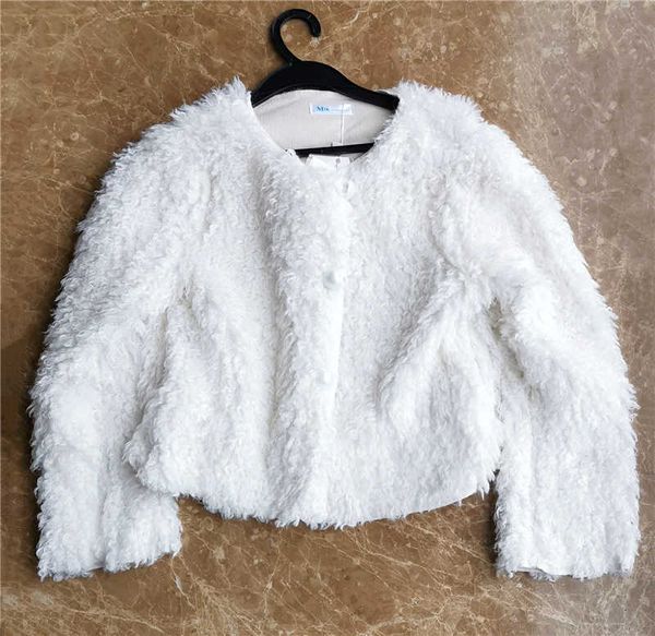 Robes décontractées de base Automne et hiver Blanc Imitation Laine Mouton Rouleau De Fourrure En Peluche Une Pièce Perle Boucle À Manches Longues Manteau De Fourrure Courte Fille