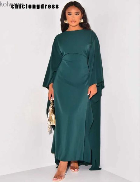 Vestidos casuales básicos Moda de otoño Vestido de fiesta de satén Robe Abaya Mujeres musulmanas Elegante Sólido Cuello redondo Mangas de murciélago Vestido largo suelto Mujer YQ240201