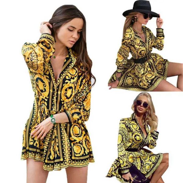 Robes décontractées de base Automne Mode Vintage Femmes Boho Robe Lâche Longue Sle Parti Robe A-ligne Dames Sexy Col En V Swing Court Mini RobesC24315