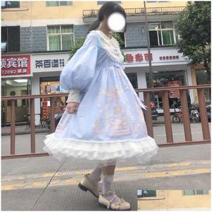 Basis Casual jurken herfst Japanse kawaii vrouwelijke jurk big size preppy uniform lange mouw prinses vintage baljurk lolita 210608 dh8vn