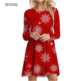 Базовые повседневные платья осень-зима с длинным рукавом со снежинками и узором для женщин с 3D принтом в уличном рождественском стиле женское мини-платье 6XL размера плюс 231207