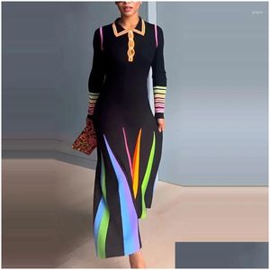 Basic Casual Dresses Autumn Women British Style Print Maxi Dress 2024 Lady Party Long Elegant Spring Rapel Patchwork Slim-Fit DHI4G