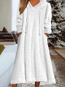 Robes décontractées de base automne hiver femmes lâches sweats à capuche l fourrure à capuche à manches longues robe maison 231031