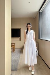 Basis Casual jurken Basis Casual Dereese tailleband Design Shirt Mouwloze feestjurk Lange rok Witte kleur S M L 6837#