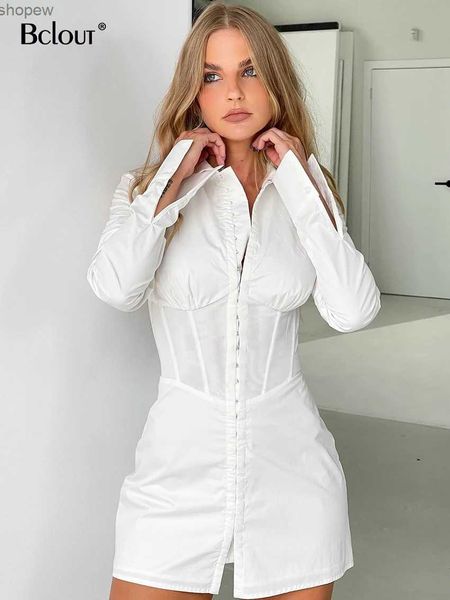 Vestidos informales básicos Bclout otoño corsé vestido blanco mujeres 2024 sexy apretado manga larga cintura alta mini vestidos elegante fiesta vestidos ajustados femenino