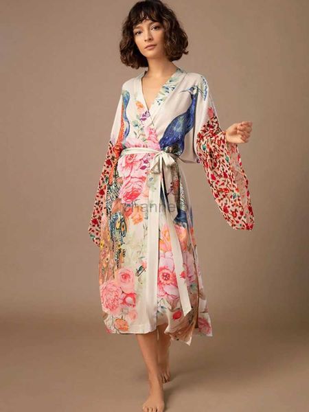 Robes décontractées de base plage kimono pour les femmes de maillot de bain imprimé Peocock Cover up Robe enveloppe de selside
