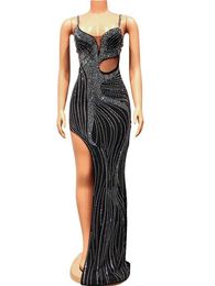 Basis Casual jurken Beyprern Luxury Black Crystal Long Jurk met sprankelende gaas Patch Work High Sead Farty Club jurk verjaardagjurk avondjurk J240523E27K