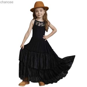 Robes décontractées de base Grandes filles fleur fête de mariage dos nu robe en mousseline de soie princesse enfants bohême dentelle robes longues robes vêtements pour 3-15 ans LST230904