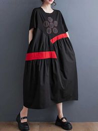 Basic casual jurken zwarte retro polka dot stickers voor dames zomer nieuwe chiffon losse casual lange jurk modieuze en elegante kleding 2023 c240411