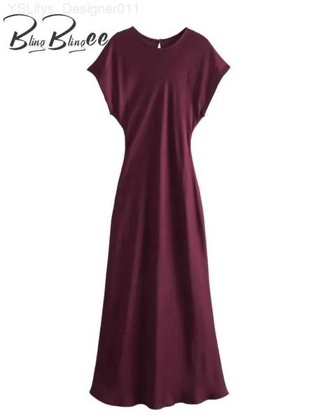 Vestidos casuales básicos BlingBleee Y2K ultra delgado Satin Fiest Destino Traf 2024 Spring Cape Sled Key Leye Slim Robe Fe Midi Falda larga C240411