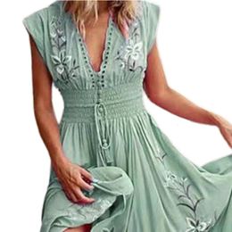 Robes décontractées basiques bohème femmes robe imprimé fleuri à lacets gland grand ourlet robe été Vintage Maxi robe plage 230531