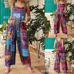 Lente 2023 dames mode etnische stijl patchwork bedrukte knop bodysuit riem pantselscome naar onze winkel 230720