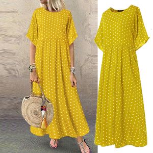 Robes décontractées basiques Boho Maxi Dress Vintage Print Summer Half Sleeve Loose Dress Casual Plus Size Femme Long Dress Big Swing Robes Robe Vestidos 230531