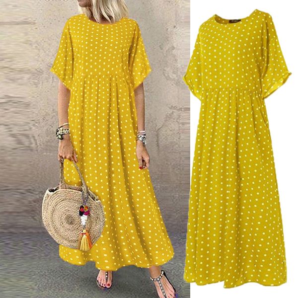 Robes décontractées basiques Boho Maxi Dress Vintage Print Summer Half Sleeve Loose Dress Casual Plus Size Femme Long Dress Big Swing Robes Robe Vestidos 230719