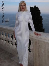 Robes décontractées de base BOOFEENAA robe pull tricotée transparente à manches longues blanc moulante pour les femmes mode automne hiver tenue C83EF42 230824