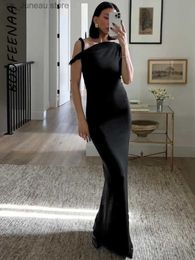 Robes décontractées de base BOOFNAA asymétrique torsion une épaule Maxi longue robe Kylie Jenner tenues élégantes sexy robes de soirée d'été 2024 C96-BB30 T240330