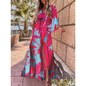 Basic casual jurken Casual jurken Maxi-jurk met boho-print voor dames Bikini Er Ups Zomer Boheemse strandzonnejurk Y Bloementuniek Lon Dhiav