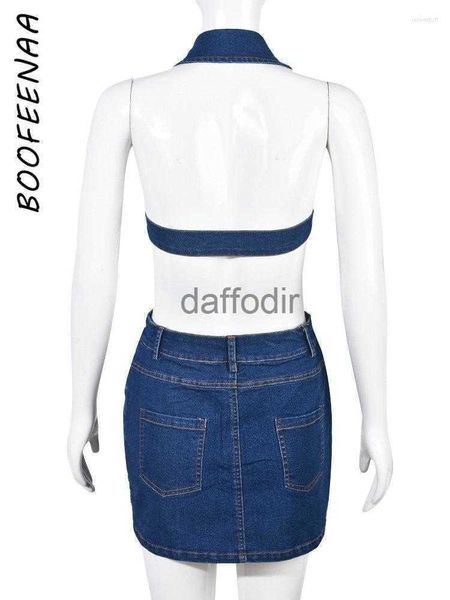 Robes décontractées de base Robes décontractées BOOFEENAA bleu Denim dos nu robe licou mignon sexy Y2k Jean été femmes rue mode vêtements C82-GZ34 240304