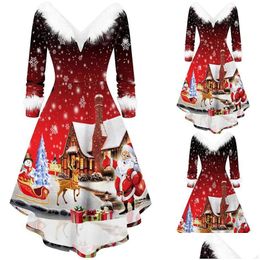 Robes décontractées de base Robes décontractées Robe trapèze de Noël Costume Adt Fantaisie Noël Rouge Vêtements Femmes Soirée Vêtements Hiver Dr Dhv6V