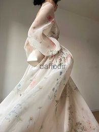 Robes décontractées de base Robes décontractées Robe midi florale élégante française en mousseline de soie à manches longues robe de soirée femme plage robe de fée été coréen 230313 240304