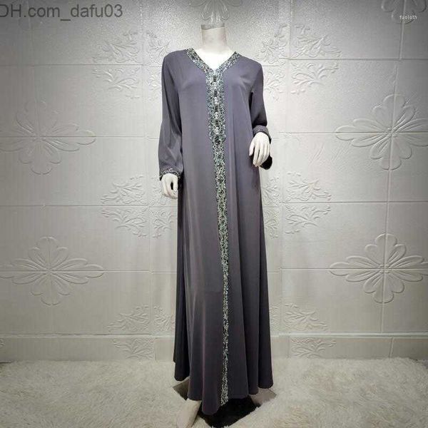 Robes décontractées de base Robes décontractées Moyen-Orient Dubaï Turquie Arabe Abaya Robe Pour Femmes Mode Musulman Marocain Caftan Diamant Ruban Jalabiya Bleu 2023 Z230725