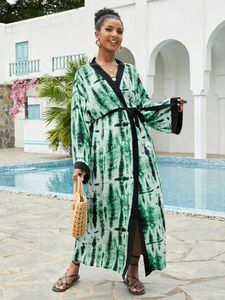 Robes décontractées de base causales imprimées longues robes kimono robe tunique ceinture d'été 2024 femmes tenue de plage lâche porte des robes maxi sarong Q1541 1 T240415