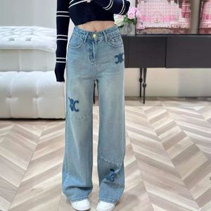 Basic Casual Dresses CE24SS Triumphal Arch Printing Hot Diamond Splicing rechte been jeans voor dames mode veelzijdig