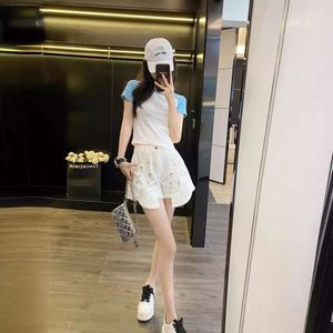 Basic Casual Dresses CH24SS Hardware Accessoires Decoratie Mode veelzijdige denim shorts White White