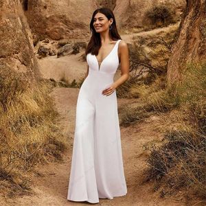 Basis Casual jurken goedkoop eenvoudig witte strand trouwjurken lange satijnen zeemeermin dp v nek sluwe bruidsjurken avondjurk Vestidos de novia t240510