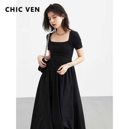 Robes décontractées de base chic Ven Corée Robes pour femmes courtes Pullor Black Long Beach Robe pour fille d'été 2024 Nouveau bureau Dame Party Vêtements 240419