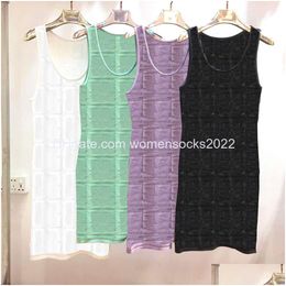 Vestidos casuales básicos Mujeres elegantes Chaleco de diseñador Vestido de punto transpirable Verano sin mangas Carta Jacquard Falda Drop Delivery Ropa Dhntp