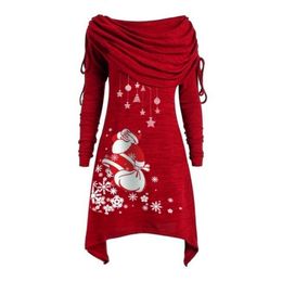 Robes décontractées de base Robe de Noël pour femmes Vêtements d'hiver Élégant Femme Père Noël Flocon de neige à manches longues Jupe rouge de Noël 231109