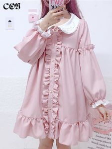 Vestidos casuales básicos CON Girls Sweet Cute OP Lolita Dress Long Puff Sleeve Doll Collar Pink Daily Party Dres's Clothing 230715